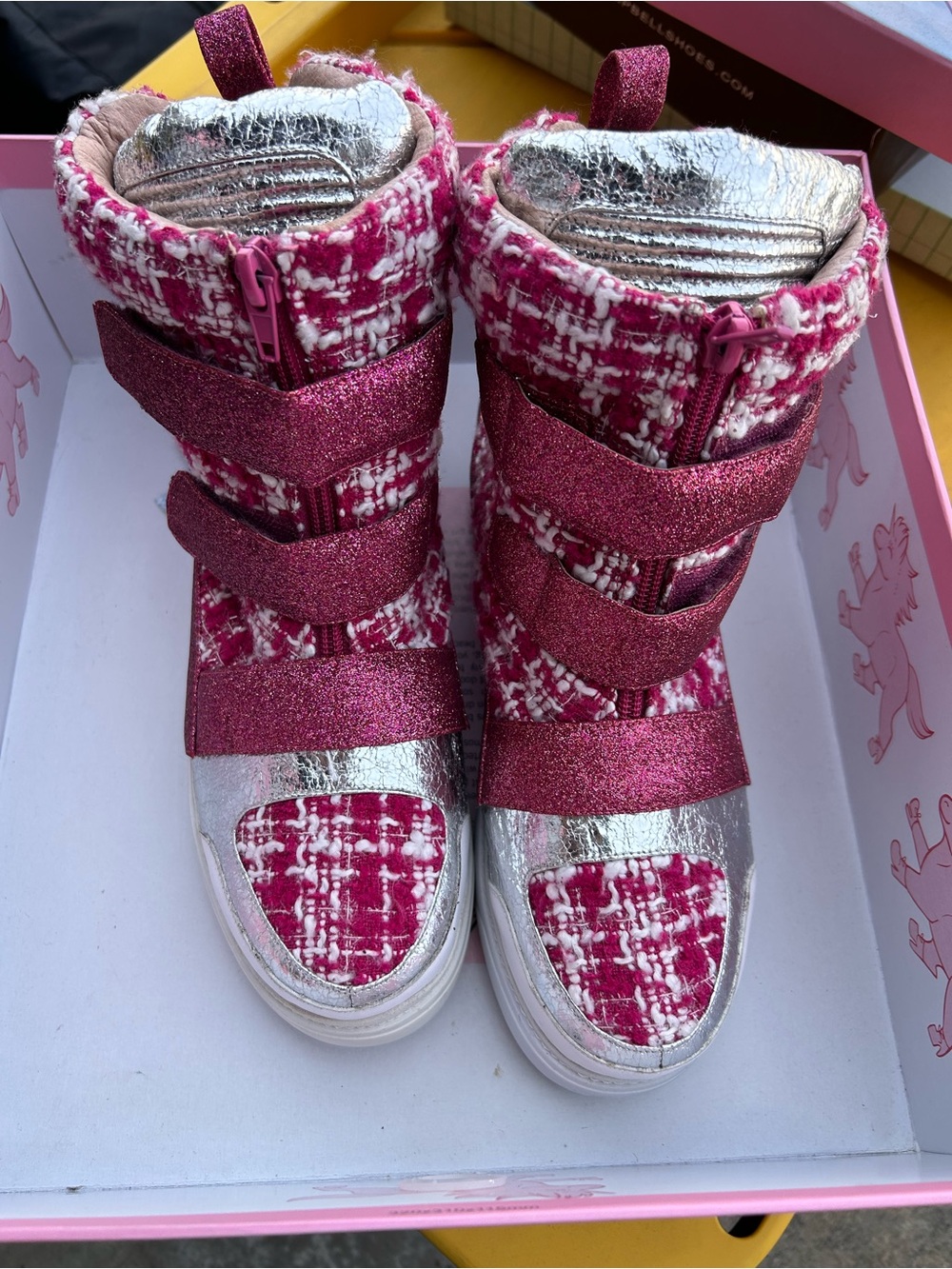 JEFFREY CAMPBELL - NIB Pink Glitter Tweed Combo Hi-Top - Picture 3 of 5